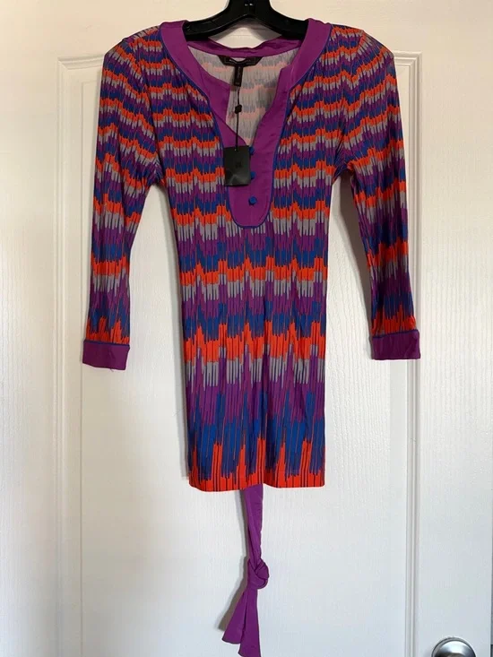 BCBGMaxAzria Purple-Trim Multicolor Patterned Tunic. - Picture 1 of 10